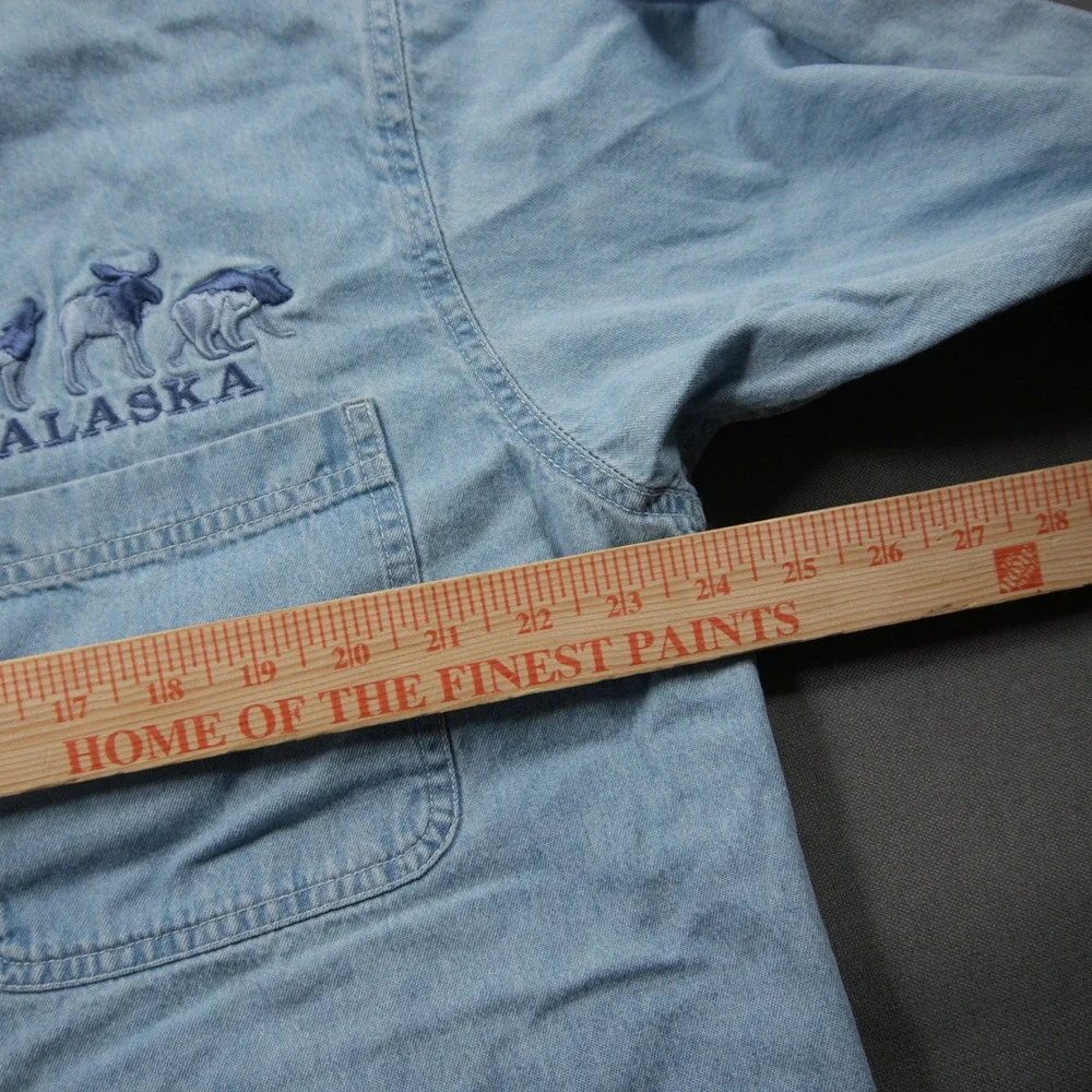 Alaska Wildlife Shamry Denim Embroidered Denim Men L Shirt Vintage Cabin Nature
